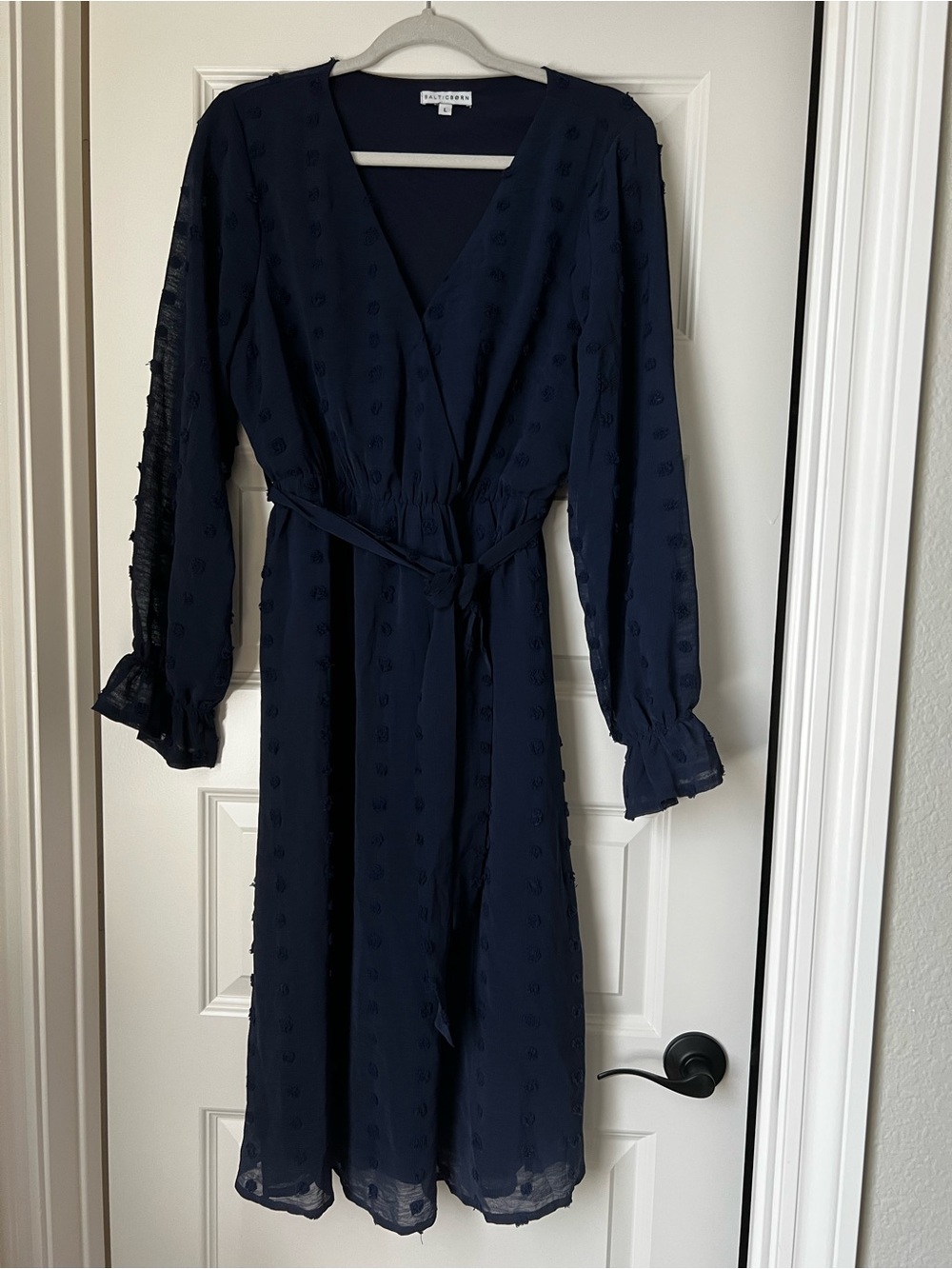 Baltic Born paisley dot Midi Dress in navy blue.